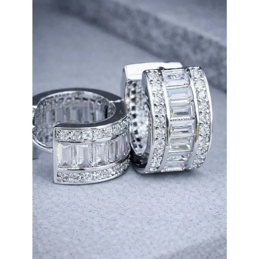 Silver Baguette Hoop Earrings